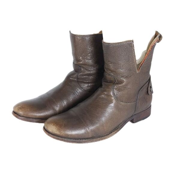 Frye Women's Melissa US8B Brown Leather Back Zip Button Ankle Booties Boots - Picture 1 of 16